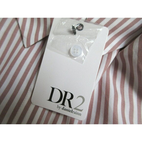 DR2 Daniel Rainn Dk Rose Pinstripe Ruffled Long Sleeve Button Up Shirt 2X NEW - Picture 6 of 9